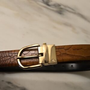 Lauren Ralph Lauren XL Reversible Belt with Gold Buckle - Brown Embossed/Black